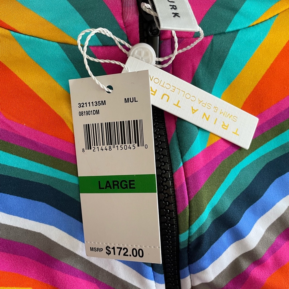 Trina Turk Multi-Color Chevron Long-Sleeve One-Piece Swimsuit - Picture 3 of 13